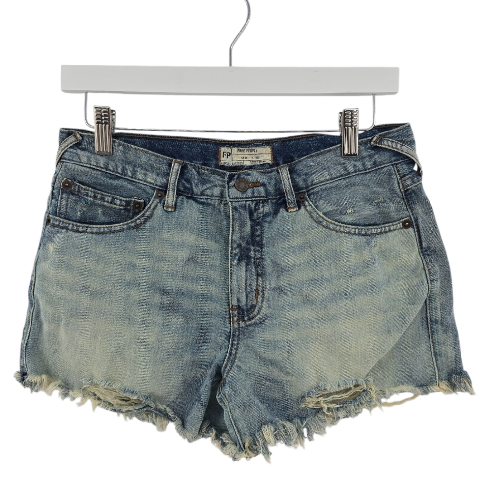 Free People Denim Distressed Shorts Size 28 Blue 100% Cotton